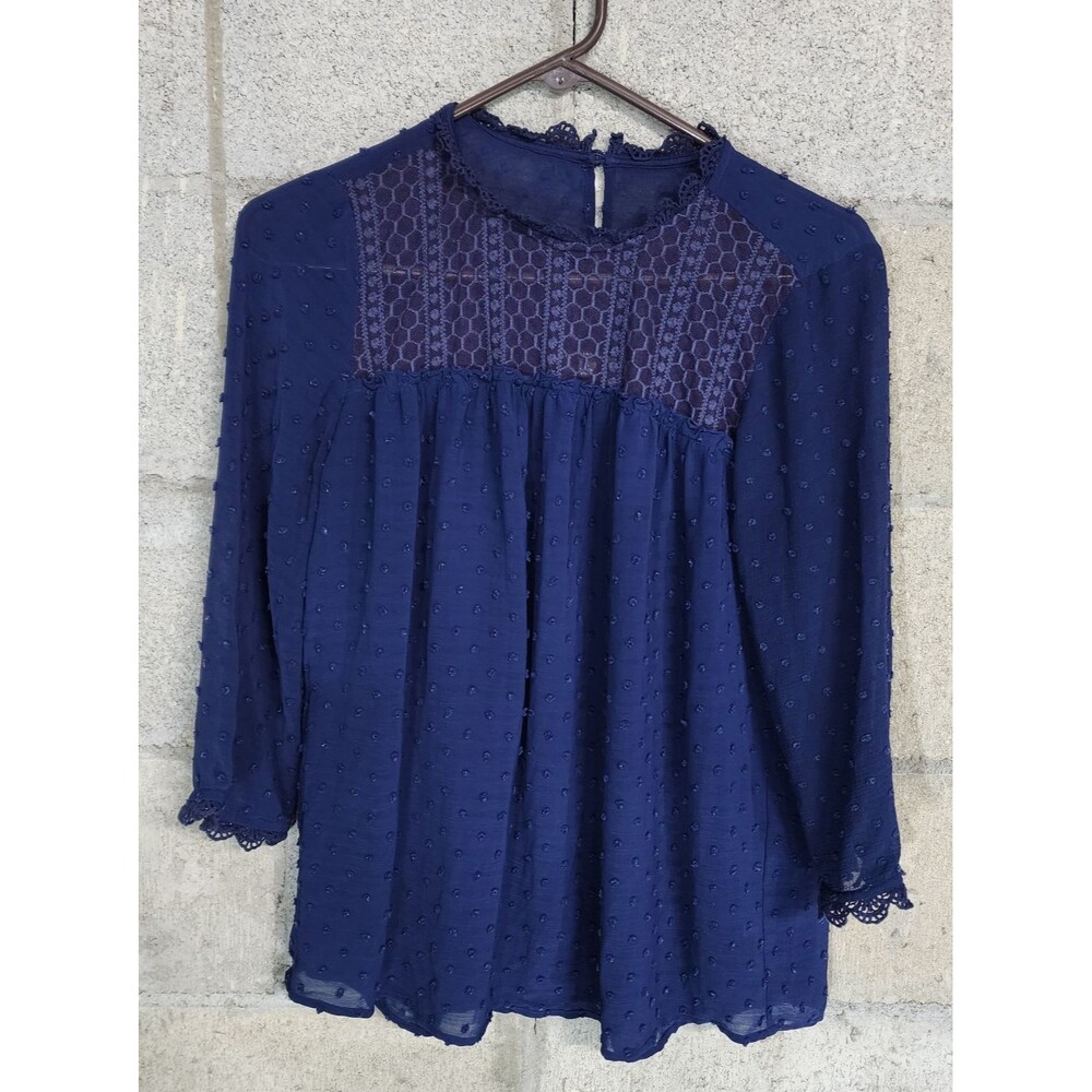 Adriana Papell 3/4 Sleeve Swiss Dot Lace Women's Blouse Size M